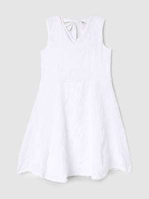 max Girls Midi/Knee Length Casual Dress(White, Sleeveless)