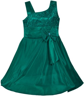 Wishkaro Girls Midi/Knee Length Party Dress(Green, Sleeveless)