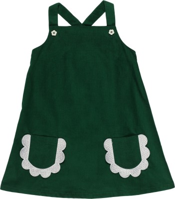 YOUNG BIRDS Indi Girls Midi/Knee Length Casual Dress(Dark Green, Sleeveless)