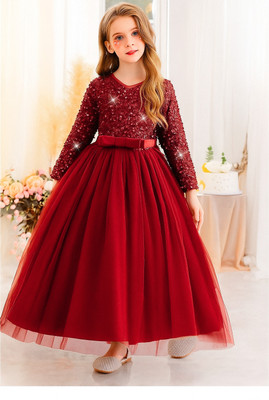 Texaso Premium Girls Maxi/Full Length Festive/Wedding Dress(Red, Full Sleeve)