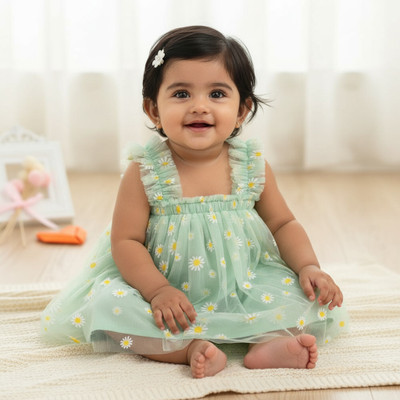 PR VASTRAA Indi Baby Girls Above Knee Party Dress(Light Green, Sleeveless)