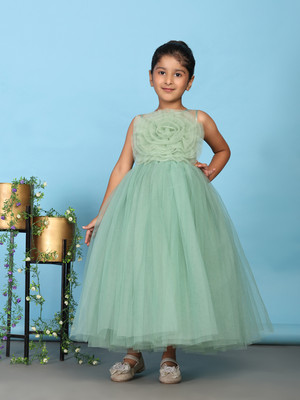 Toy Balloon Kids Girls Maxi/Full Length Party Dress(Green, Sleeveless)