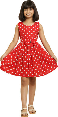 Tripti Enterprieses Indi Girls Above Knee Casual Dress(Red, Sleeveless)