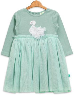 JusCubs Girls Midi/Knee Length Casual Dress(Light Green, Full Sleeve)