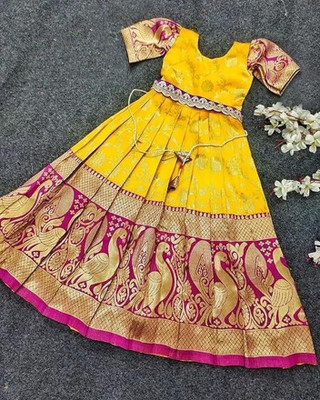 Jal Enterprises Girls Maxi/Full Length Festive/Wedding Dress(Yellow, Short Sleeve)