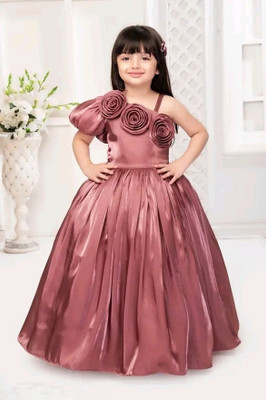 AYATFASHION Indi Girls Midi/Knee Length Festive/Wedding Dress(Pink, Sleeveless)