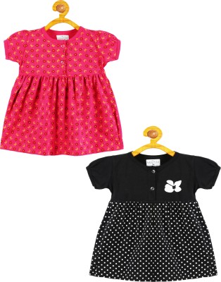 babeezworld Baby Girls Midi/Knee Length Casual Dress(Pink, Short Sleeve)