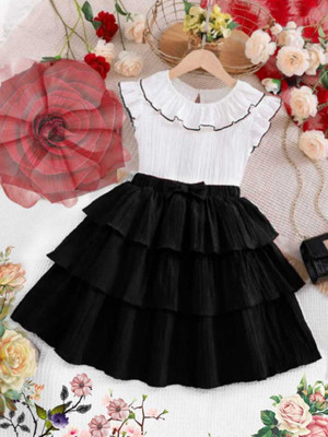 RRTEXTILE Girls Midi/Knee Length Casual Dress(Black, Sleeveless)