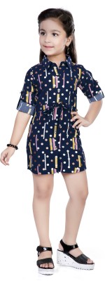 HUNNY BUNNY Girls Above Knee Casual Dress(Multicolor, 3/4 Sleeve)