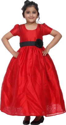 Shahina Fashion Girls Maxi/Full Length Party Dress(Red, Short Sleeve)