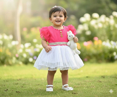 new gen Baby Girls Above Knee Casual Dress(Pink, Short Sleeve)