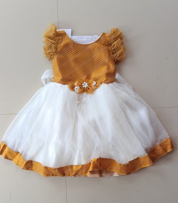 MADHAV Baby Girls Below Knee Party Dress(White, Sleeveless)