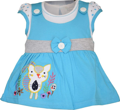 NammaBaby Baby Girls Midi/Knee Length Casual Dress(Blue, Short Sleeve)