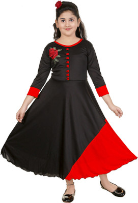 FTC FASHIONS Girls Maxi/Full Length Festive/Wedding Dress(Black, 3/4 Sleeve)