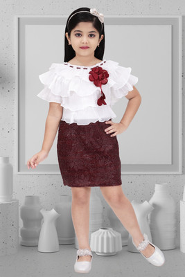 Hipposippo Girls Midi/Knee Length Party Dress(Maroon, Fashion Sleeve)