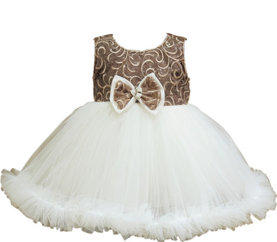 DeeVee Creations Baby Girls Midi/Knee Length Party Dress(Brown, Sleeveless)