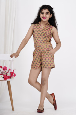 DMP EXPORT Indi Girls Below Knee Festive/Wedding Dress(Brown, Sleeveless)
