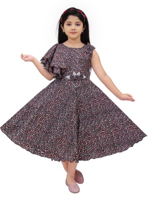 BISAL Indi Girls Midi/Knee Length Casual Dress(Multicolor, Fashion Sleeve)