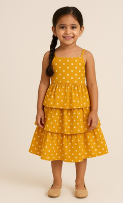 Elevate Styles Indi Girls Calf Length Festive/Wedding Dress(Yellow, Sleeveless)