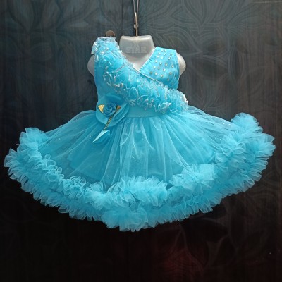 frockdres Baby Girls Midi/Knee Length Festive/Wedding Dress(Blue, Sleeveless)