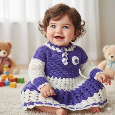 SANTABUTIQUE Baby Girls Calf Length Casual Dress(Blue, Full Sleeve)