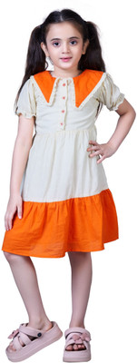 VAVA Creation Indi Girls Below Knee Party Dress(White, Half Sleeve)