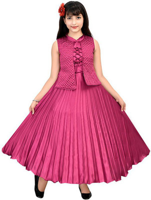 AYUB FASHION Girls Maxi/Full Length Party Dress(Pink, Sleeveless)
