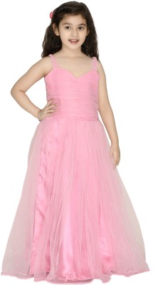 Arshia Fashions Girls Maxi/Full Length Party Dress(Pink, Sleeveless)