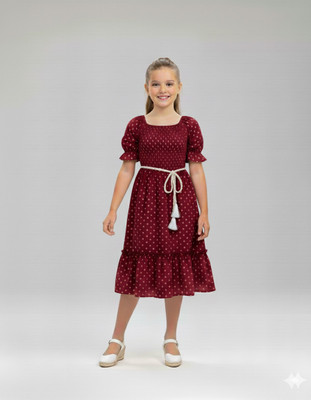 BUY UNIQUE FASHION Girls Below Knee Casual Dress(Maroon, Half Sleeve)