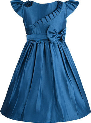 Silver Kraft Girls Midi/Knee Length Casual Dress(Blue, Cap Sleeve)