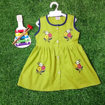 TJ FASHION Indi Baby Girls Midi/Knee Length Casual Dress(Green, Sleeveless)