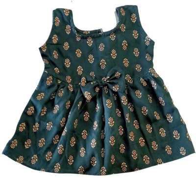 GEJUFF Indi Girls Midi/Knee Length Casual Dress(Green, Sleeveless)