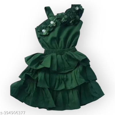 Fashiva Baby Girls Midi/Knee Length Casual Dress(Dark Green, Sleeveless)