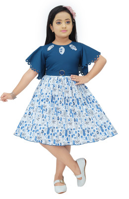 BISAL Indi Girls Midi/Knee Length Casual Dress(Blue, Fashion Sleeve)