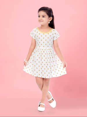 Aarika Girls Midi/Knee Length Casual Dress(White, Short Sleeve)