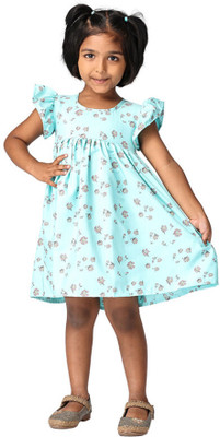 TotzTouch Indi Girls Midi/Knee Length Casual Dress(Light Blue, Cap Sleeve)