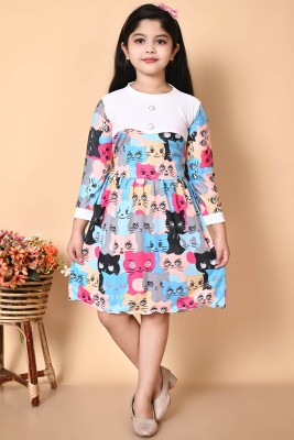 TIKTOK FASHION Girls Midi/Knee Length Casual Dress(Multicolor, 3/4 Sleeve)