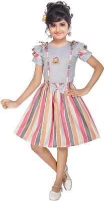 Rida Canbee Baby Girls Midi/Knee Length Casual Dress(Beige, Short Sleeve)