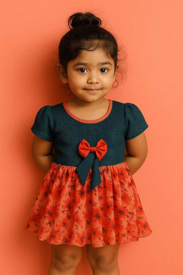 ATIQSHA GI Girls Midi/Knee Length Festive/Wedding Dress(Blue, Red, Cap Sleeve)
