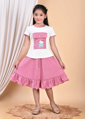 NAJMIN ENTERPRISE Girls Hello Kitty Casual Top Skirt(PINK)
