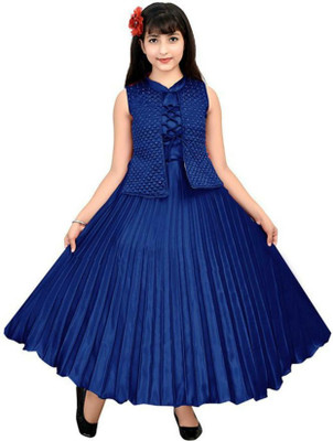 FAYEZFASHION Girls Maxi/Full Length Party Dress(Blue, Sleeveless)