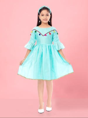 Aarika Indi Girls Midi/Knee Length Party Dress(Light Blue, Half Sleeve)