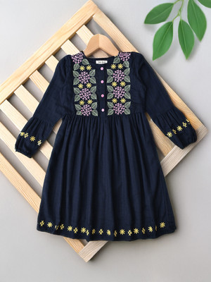 Bella Moda Girls Midi/Knee Length Casual Dress(Dark Blue, 3/4 Sleeve)