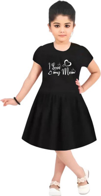 New Ladees Zone Girls Midi/Knee Length Casual Dress(Black, Half Sleeve)