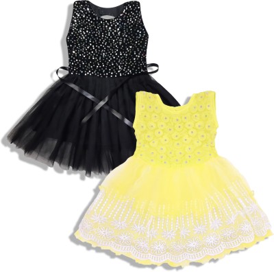Surkhab Impressions Baby Girls Midi/Knee Length Party Dress(Yellow, Sleeveless)