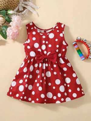 Ksaliya Enterprise Girls Midi/Knee Length Casual Dress(Red, Sleeveless)