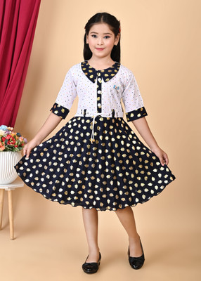 Nihad Fashion Girls Midi/Knee Length Festive/Wedding Dress(Blue, Half Sleeve)