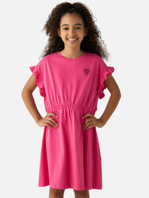 JUNIORS by Babyshop Girls Midi/Knee Length Casual Dress(Pink, Short Sleeve)