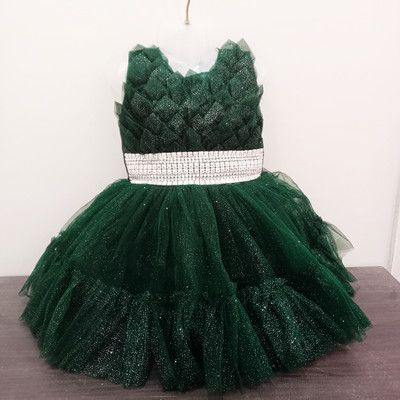 Mom and Me Baby Girls Midi/Knee Length Party Dress(Dark Green, Sleeveless)