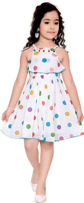 fastvilla Girls Above Knee Casual Dress(White, Sleeveless)